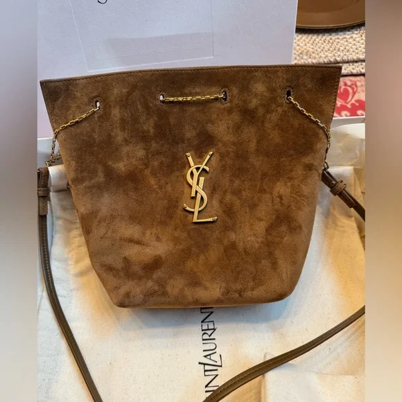 Yves Saint Laurent Brown Suede Bucket Shoulder Bag with Gold Hardware - Picture 1 of 9